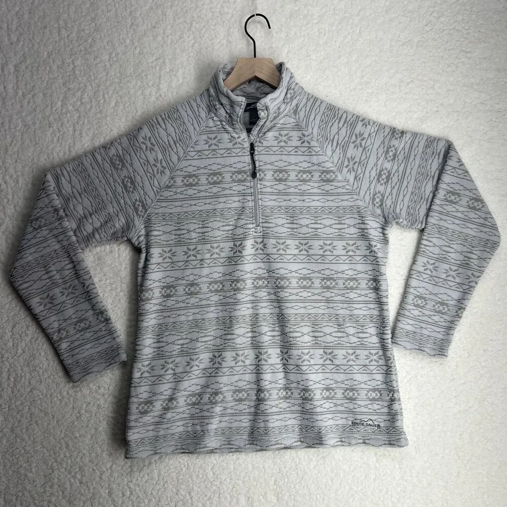 EDDIE BAUER Womens Aztec Southwest Pattern Quarter Zip Fleece Pullover Size L - Picture 1 of 9